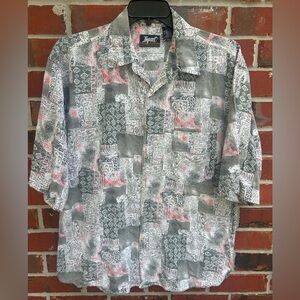 Vintage 90’s Y2K Impact Short Sleeve Button Down Abstract Pattern XL Shirt E2